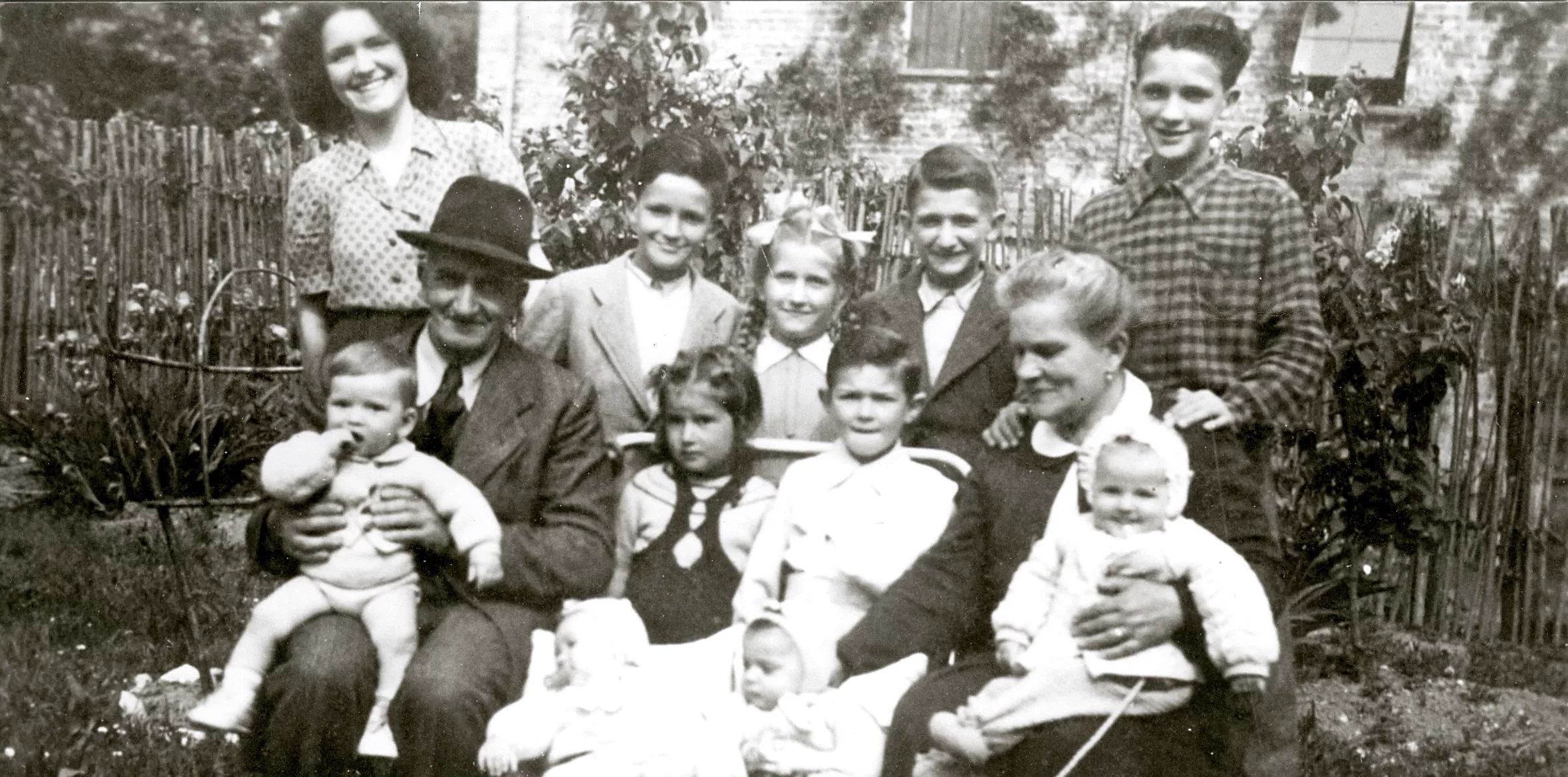 black and white photo of the Brisotto family who run the natural winery San Simone in Friuli, Italy