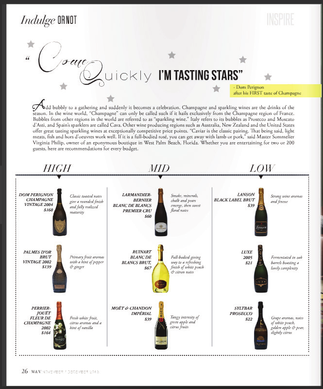 Muses Magazine Virginia Philip Master Sommelier are tasting Stars (Nov 2013)
